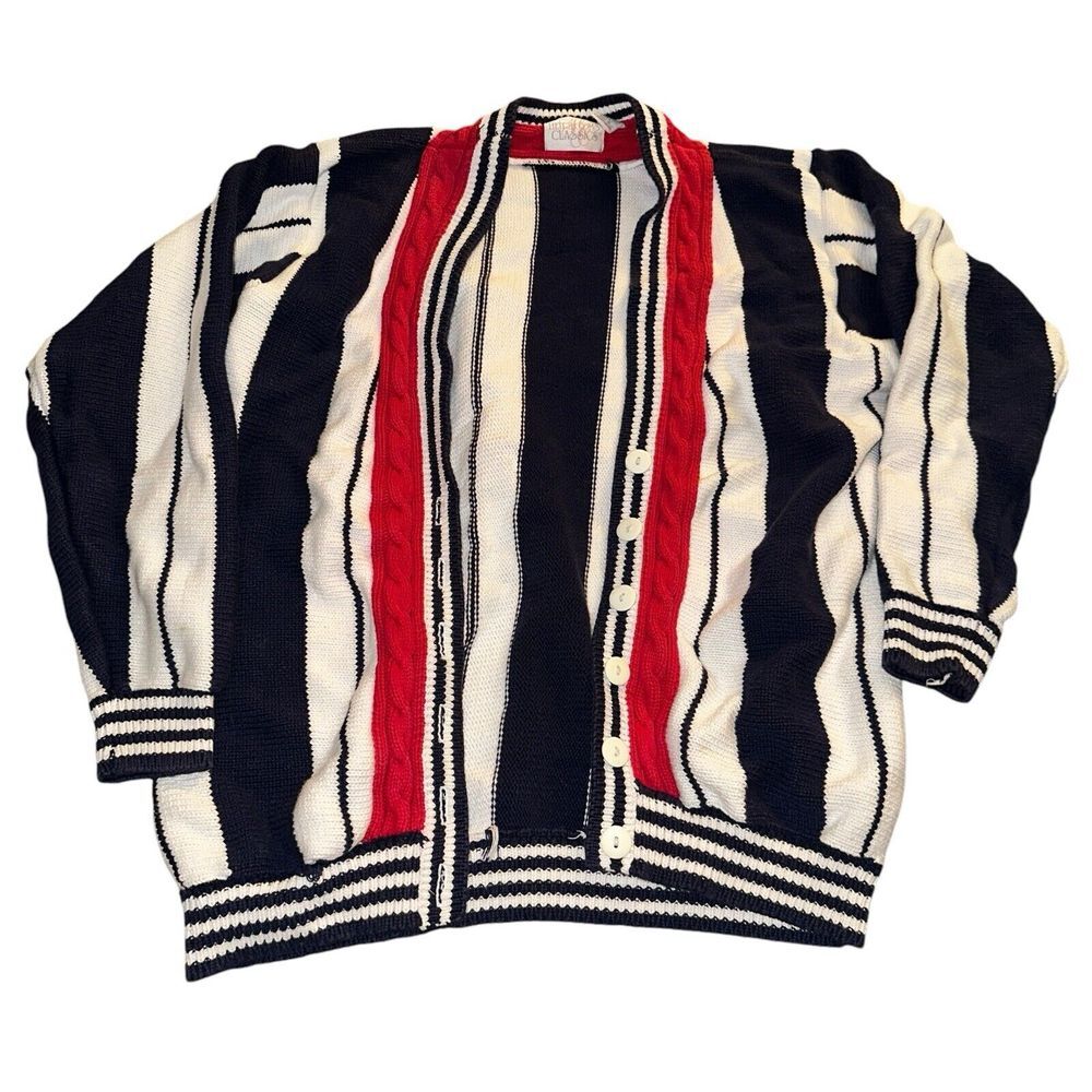 Heirloom Collectibles schoolteacher cardigan sweater stripes red and navy size s